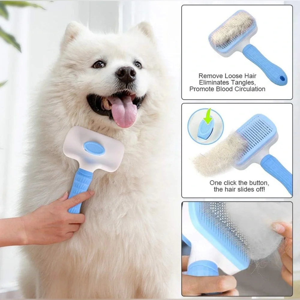 Blue and White Pet Grooming Brush